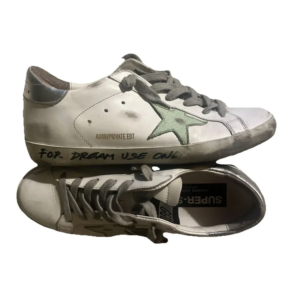Golden Goose Super-Star Women White Tennis Shoes Dreams Distressed Stars 39/8.5